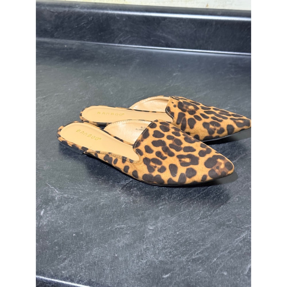 Womens Leopard Print Pointed Toe Mules Brown Black Size 8 Cheetah - Picture 3 of 7